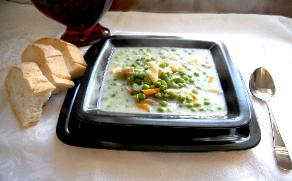 Green Pea Vegetable Soup with Dumplings - Z�ldbors� Leves Nokedlival 